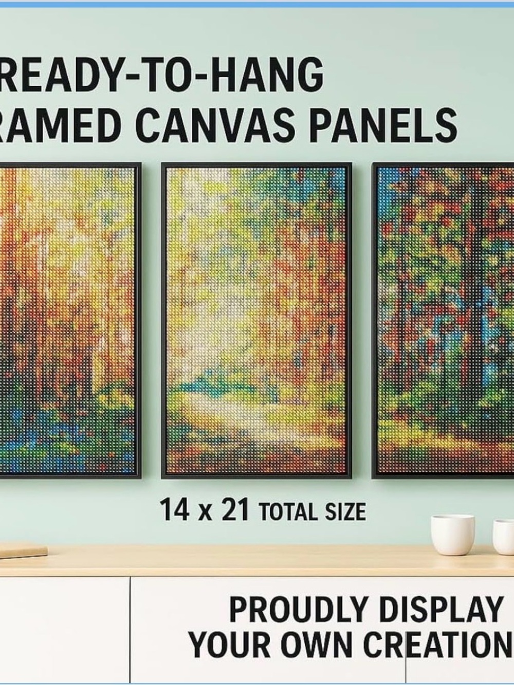 Framed Triptych Canvas Art - Multicolor Abstract Forest